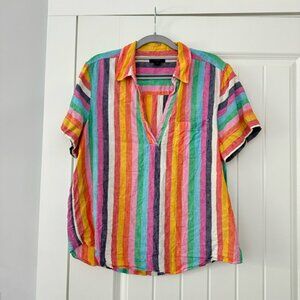 J. Crew Linen Popover Top M Rainbow Stripe